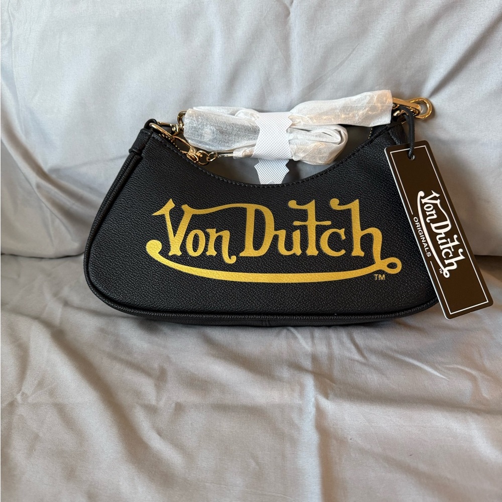 Von Dutch Black Purse with Gold Logo